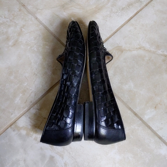 Vintage 1990s Enzo Angiolini Black Leather Woven Soft Loafers 8M - Picture 5 of 8